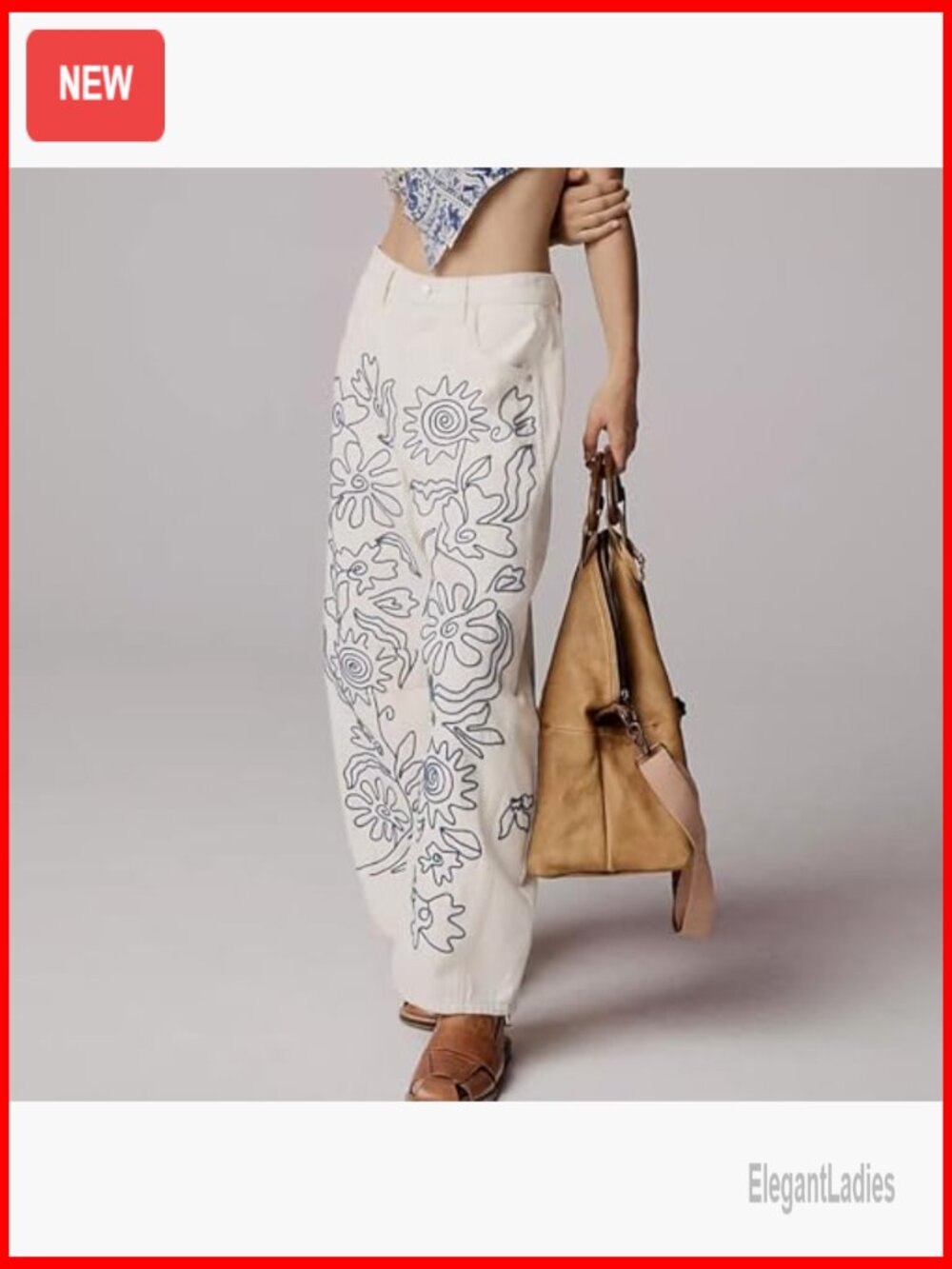 Embroidered Mid Rise Boyfriend Jeans Wide Leg Barrel Fit Vintage Style - Picture 2 of 6